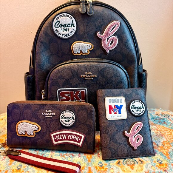 Coach Court Backpack & Accessories in Signature Canvas (Ski Patches)